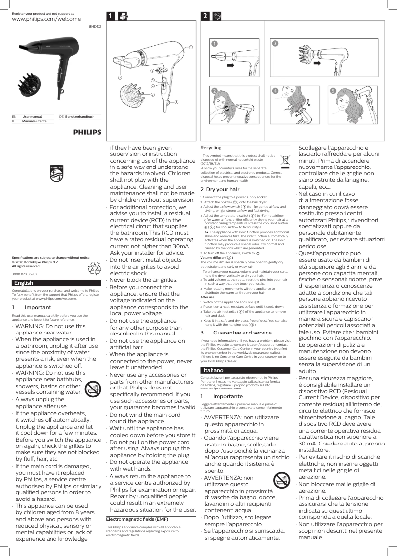 Page 1 of the manual User Manual Philips Drycare Advanced BHD172