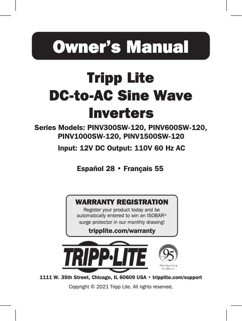 Page 1 of the manual User Manual Tripp Lite PINV300SW-120