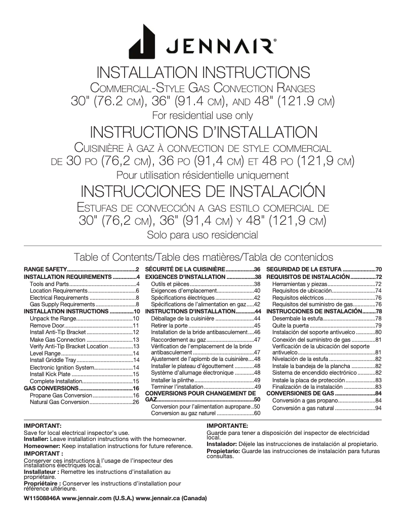 Page 1 of the manual Installation Guide JennAir JGRP636HL