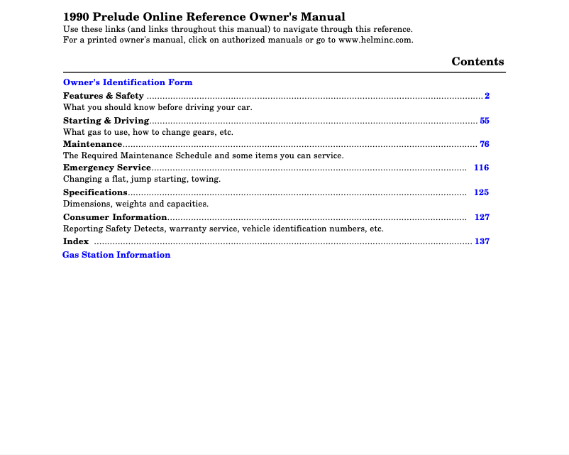 Page 1 of the manual User Manual Honda Prelude (1990)