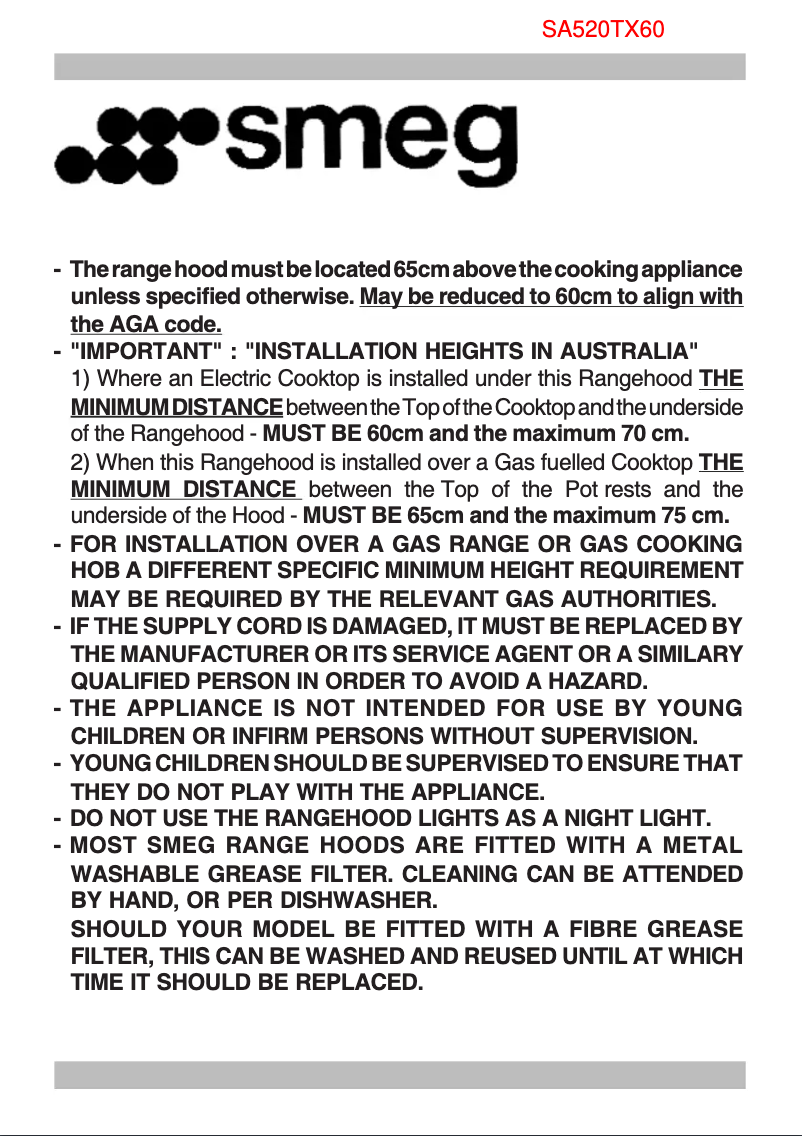 Page 1 of the manual User Manual Smeg SA520TX90