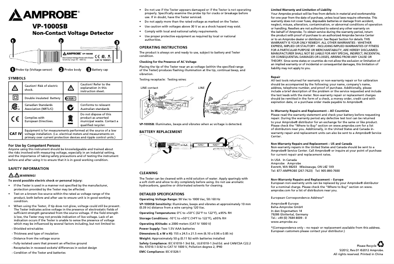First page image of the manual for VP-1000SB