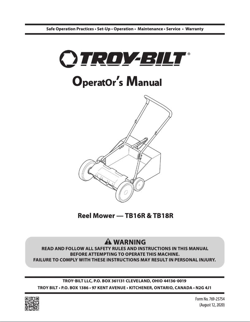 First page image of the manual for TB16R