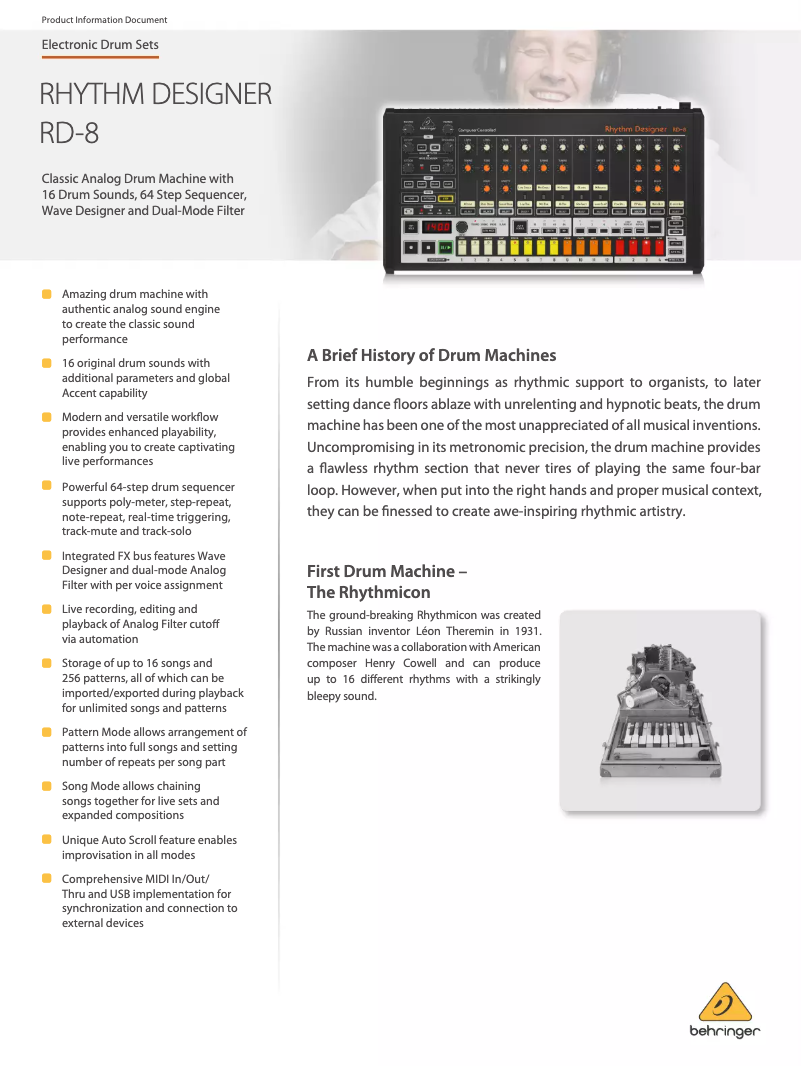 Page 1 de la notice Fiche technique Behringer Rhythm Designer RD-8