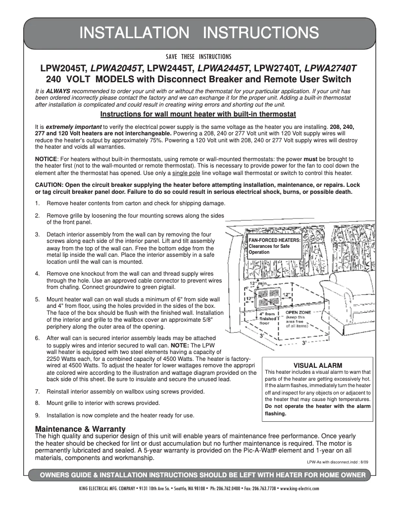 Page 1 of the manual User Manual King LPWA2445-TP-W