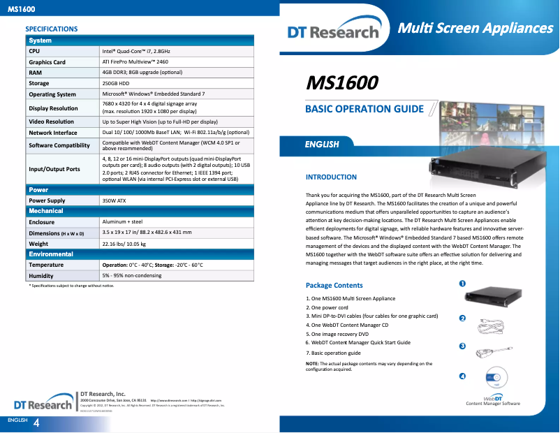 First page image of the manual for MS1600