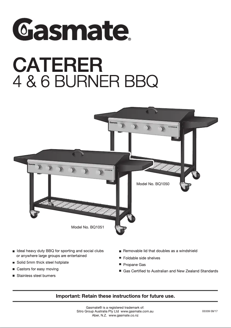 First page image of the manual for Caterer BQ1051