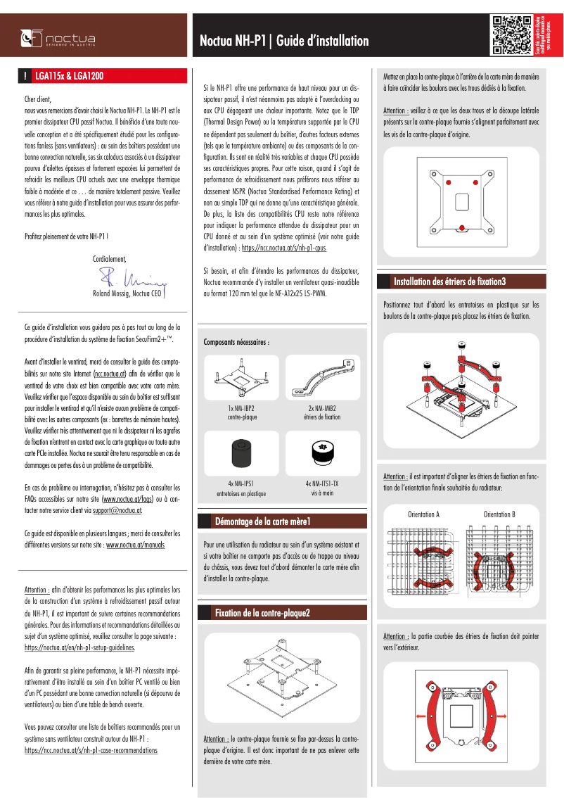 Page 1 de la notice Manuel utilisateur Noctua NH-P1