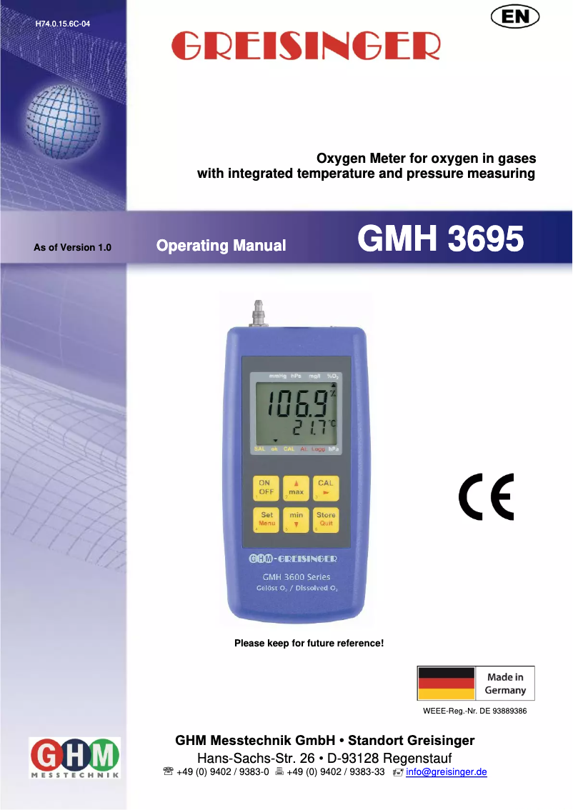 First page image of the manual for GMH 3695