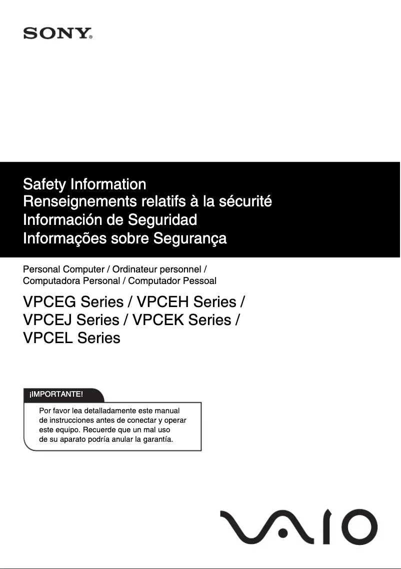 First page image of the manual for Vaio VPCEH3JFX