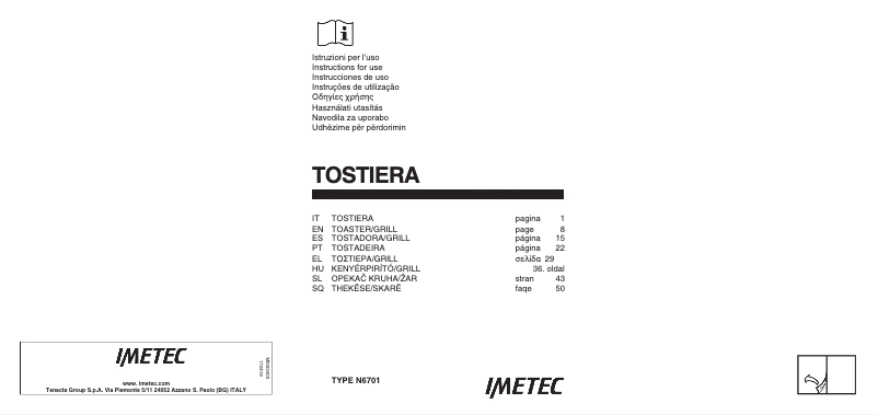 First page image of the manual for Tosta&Griglia
