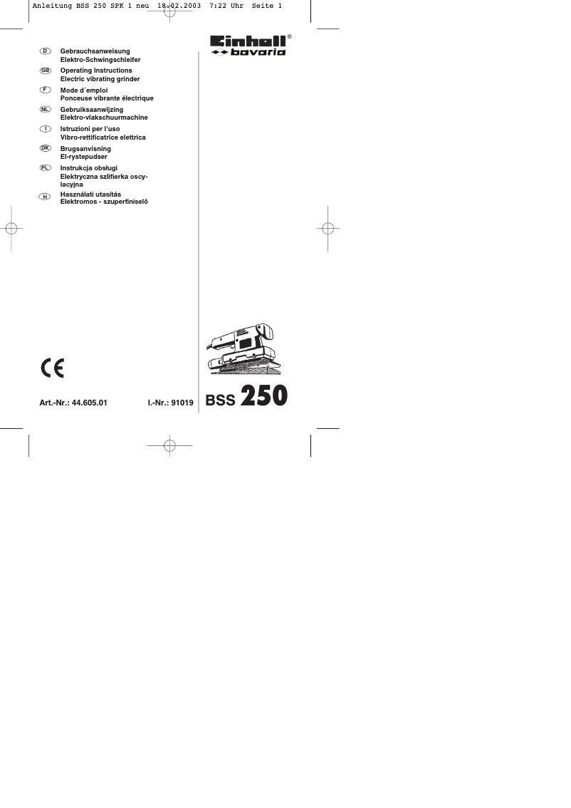 First page image of the manual for Bavaria BSS 250
