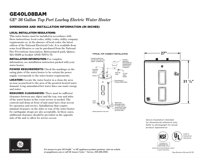 First page image of the manual for GE40L08BAM