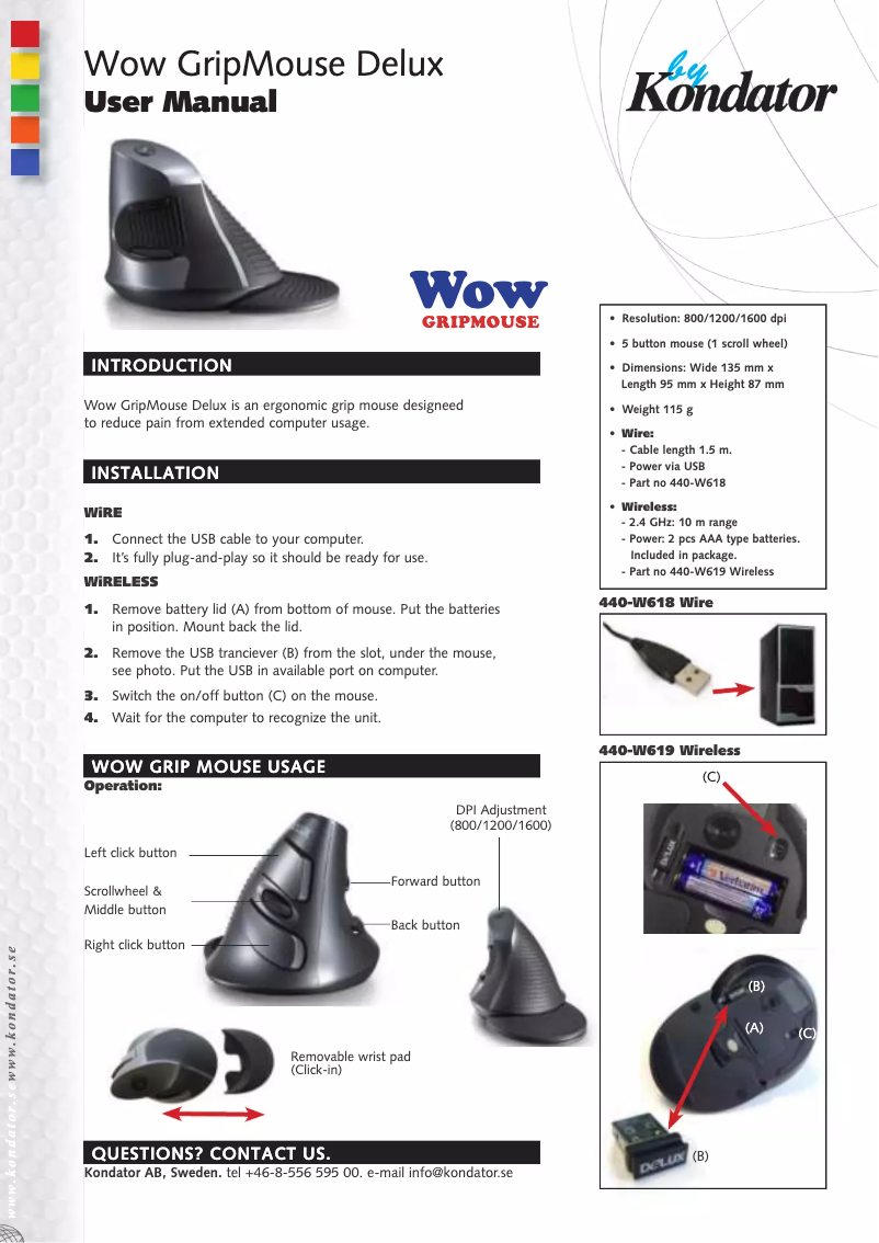 Page 1 of the manual User Manual Kondator Wow GripMouse Delux