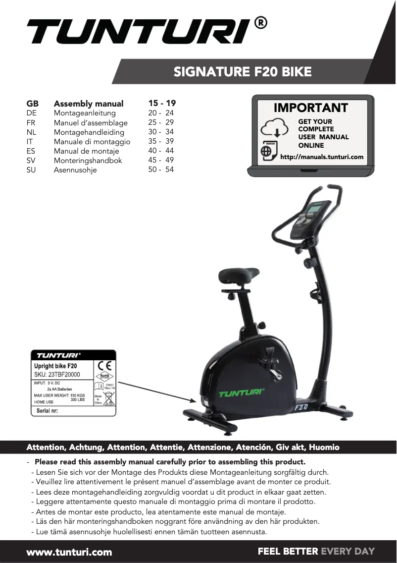 First page image of the manual for Signature F20