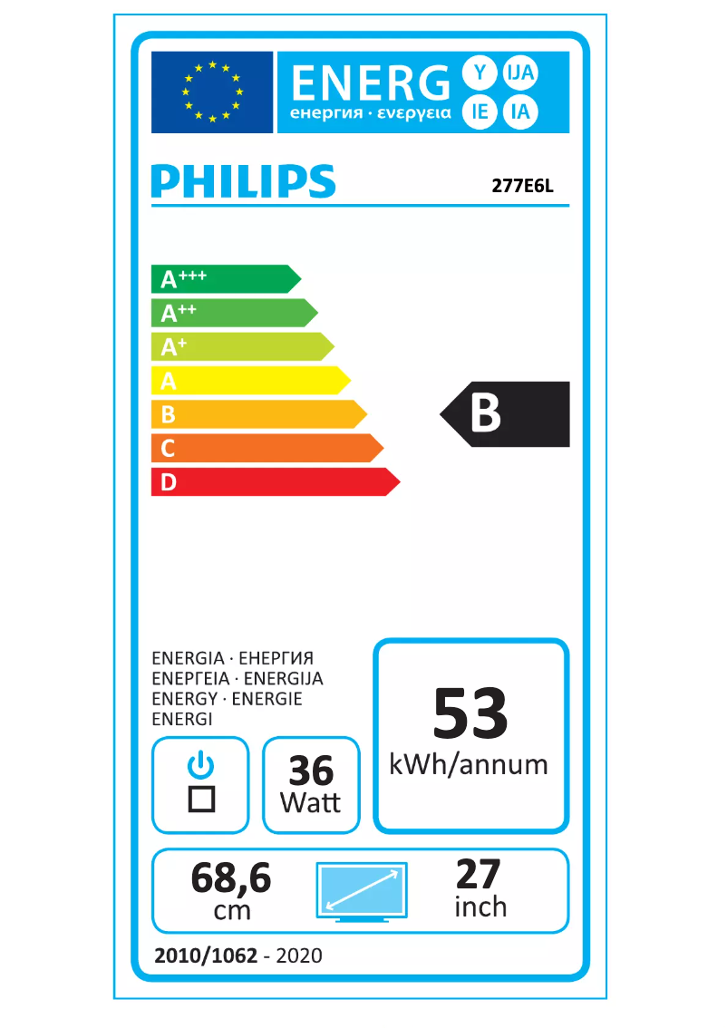 Page 1 of the manual Energy Label Philips 277E6LDAD