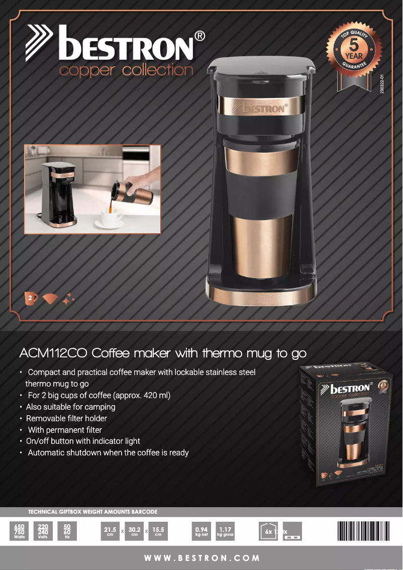 Page 1 of the manual Technical Sheet Bestron ACM112CO