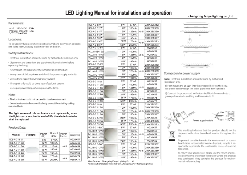 Page 1 of the manual User Manual Eglo Frania