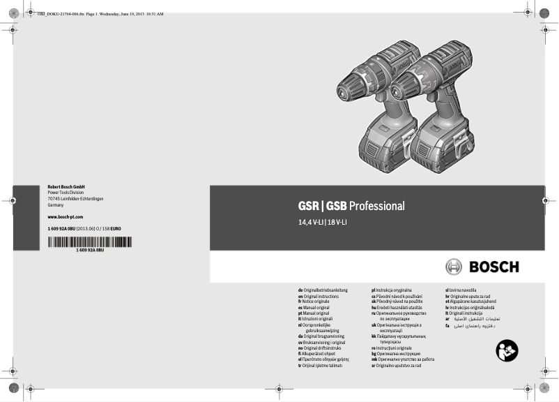 Page 1 of the manual User Manual Bosch GSR 18 V-LI + GLI PortaLED 136 Professional