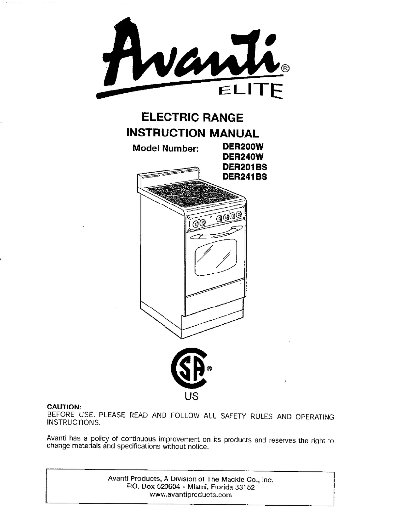 First page image of the manual for DER200W