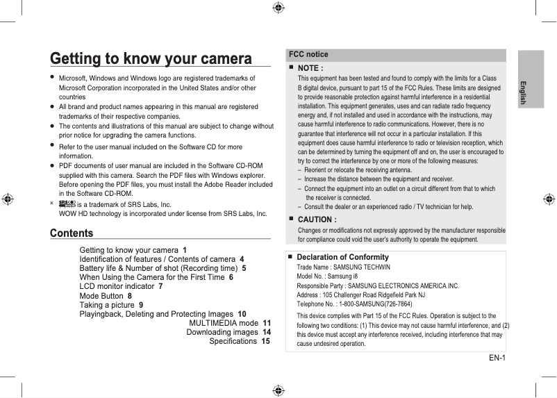 Page 1 of the manual User Manual Samsung I8
