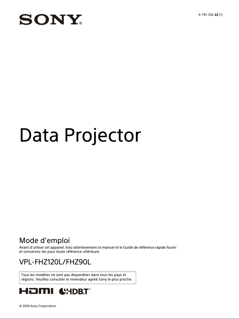 Page 1 of the manual Instruction Manual Sony VPL-FHZ90L