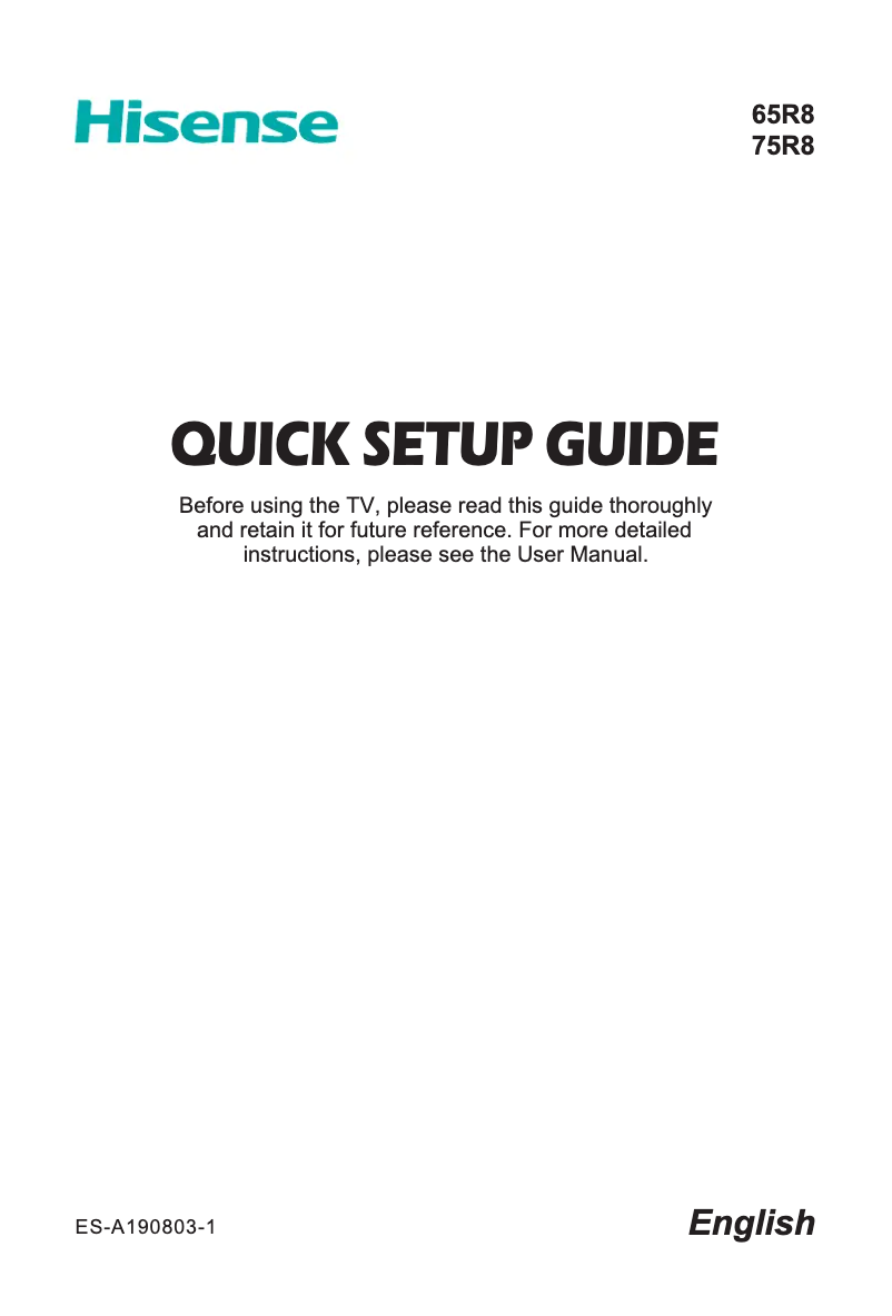 Page 1 of the manual Installation Guide Hisense 75R8