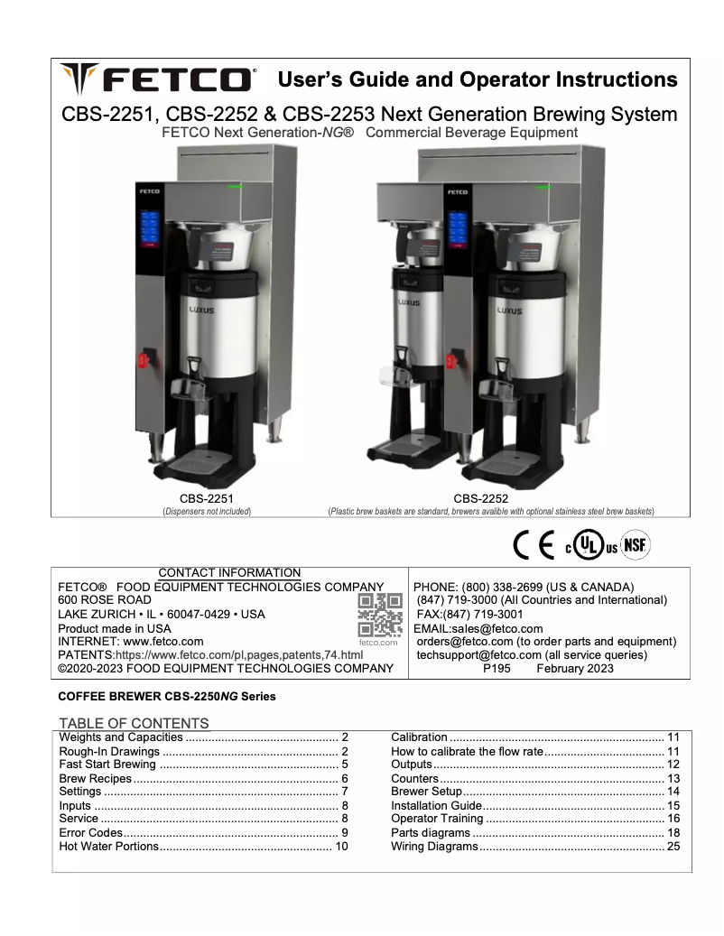 Page 1 of the manual User Manual Fetco CBS-2251