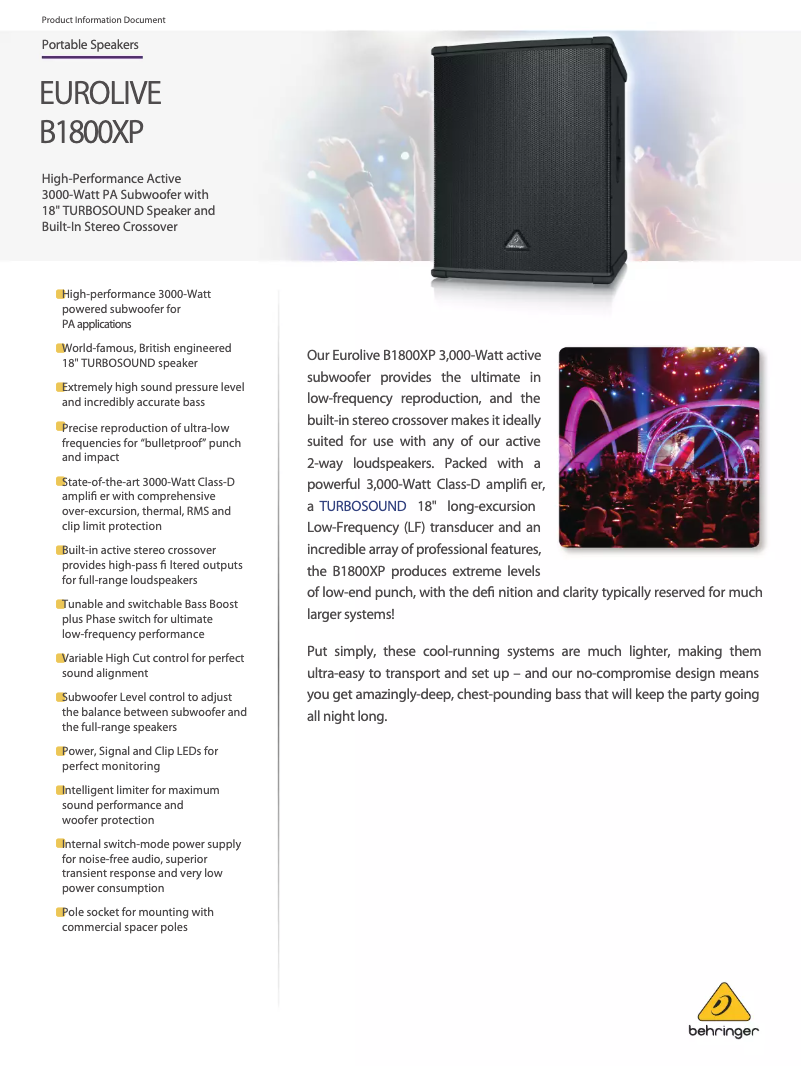 First page image of the manual for Eurolive B1800XP