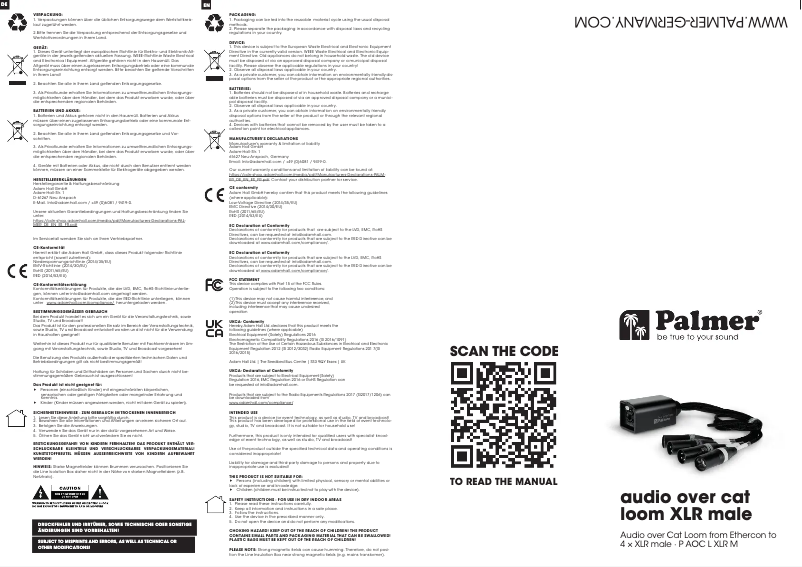 Page 1 of the manual Technical Sheet Palmer AoC Loom XLRm