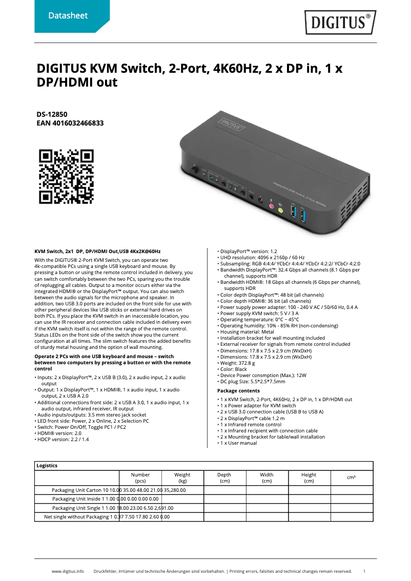 First page image of the manual for DS-12850