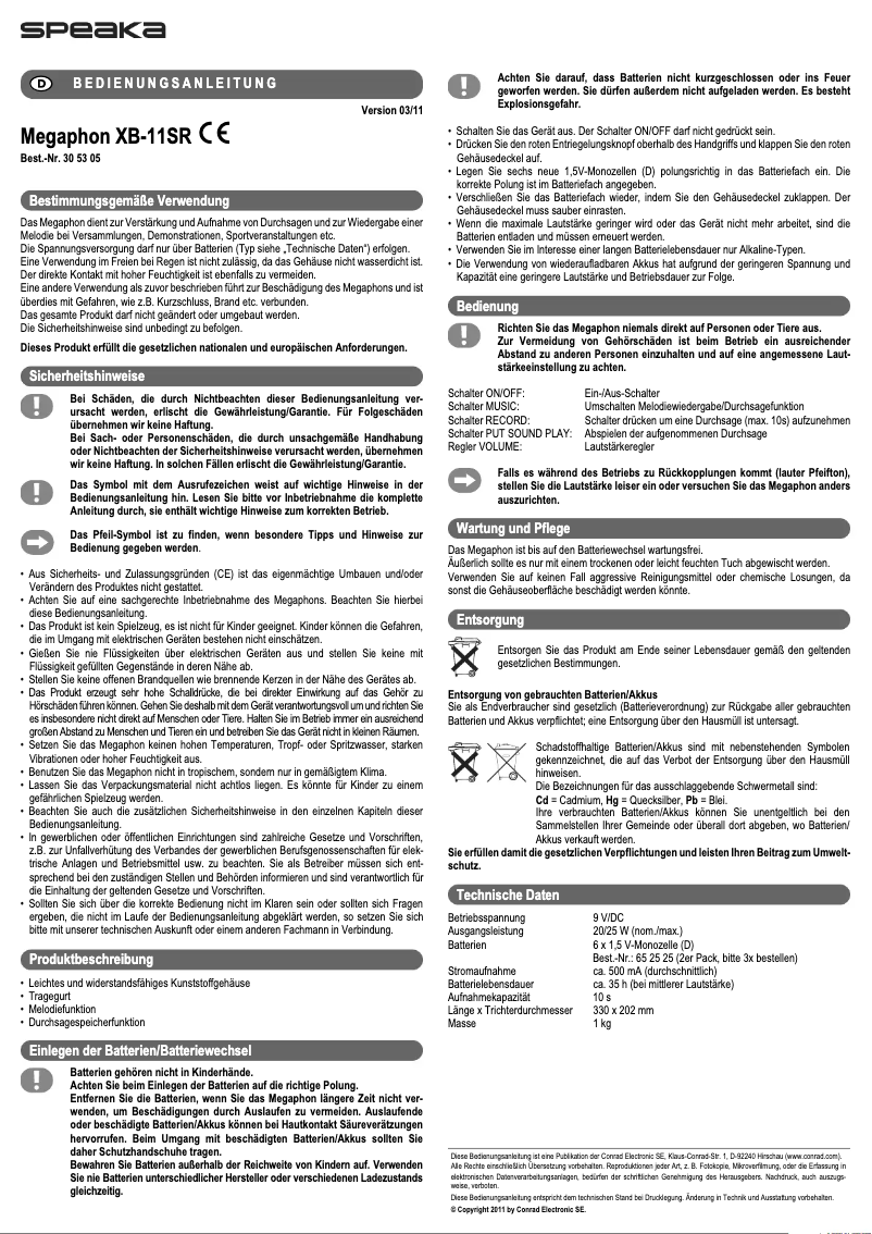 First page image of the manual for XB-11SR