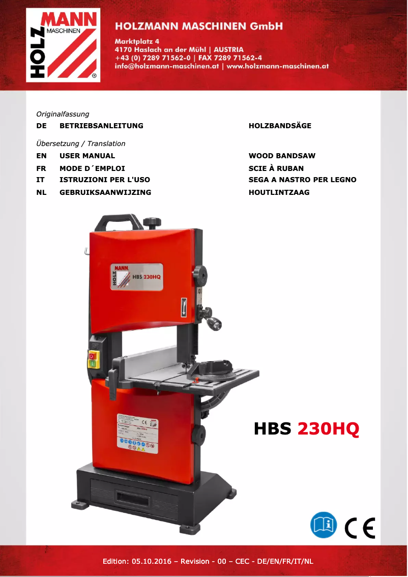 First page image of the manual for HBS 230HQ