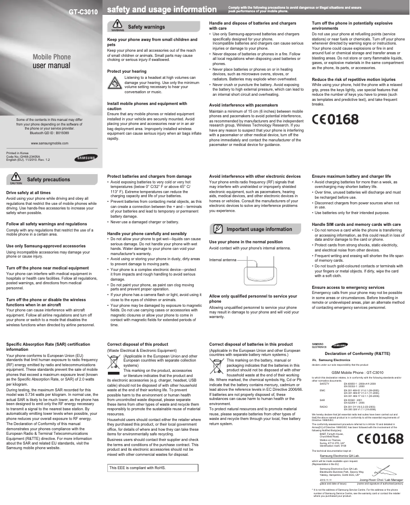 Page 1 of the manual User Manual Samsung C3010