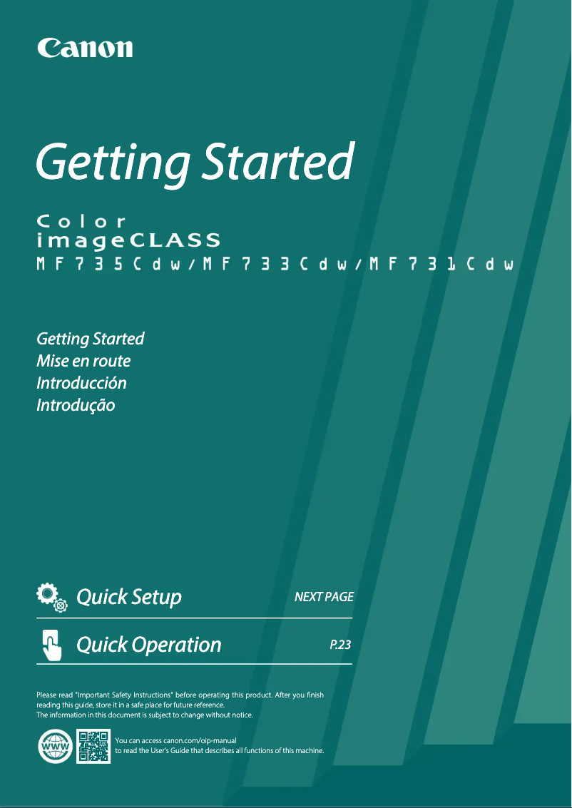 Page 1 of the manual User Manual Canon imageCLASS MF731Cdw