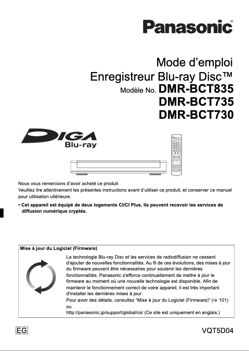 First page image of the manual for DMR-BCT835
