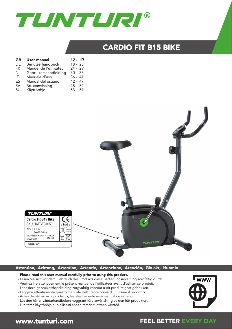 First page image of the manual for Cardio Fit B15