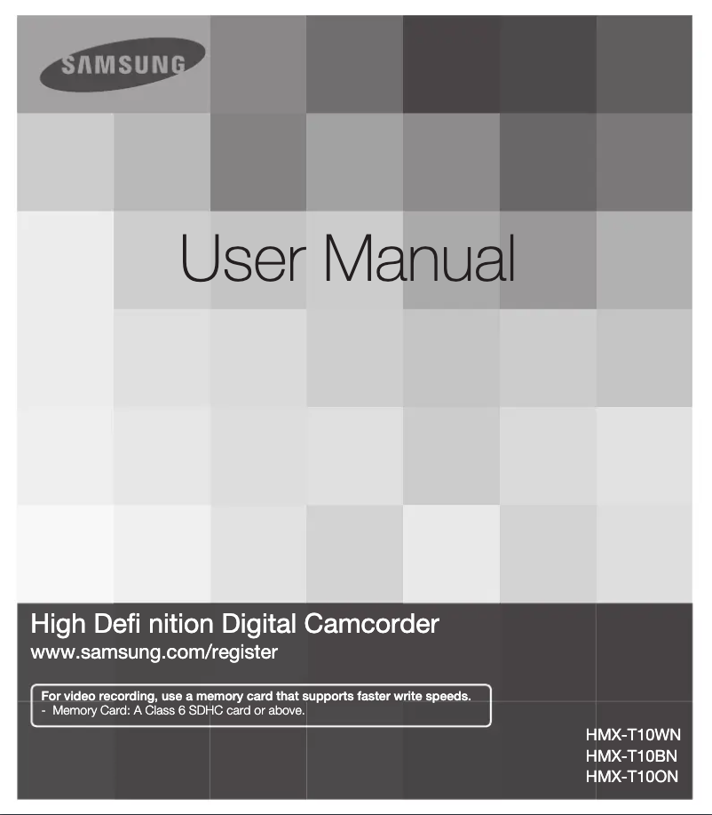 First page image of the manual for HMX-T10ON