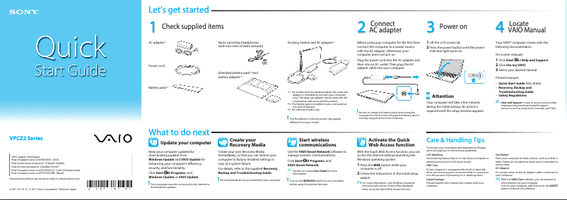 First page image of the manual for Vaio VPCZ2290X