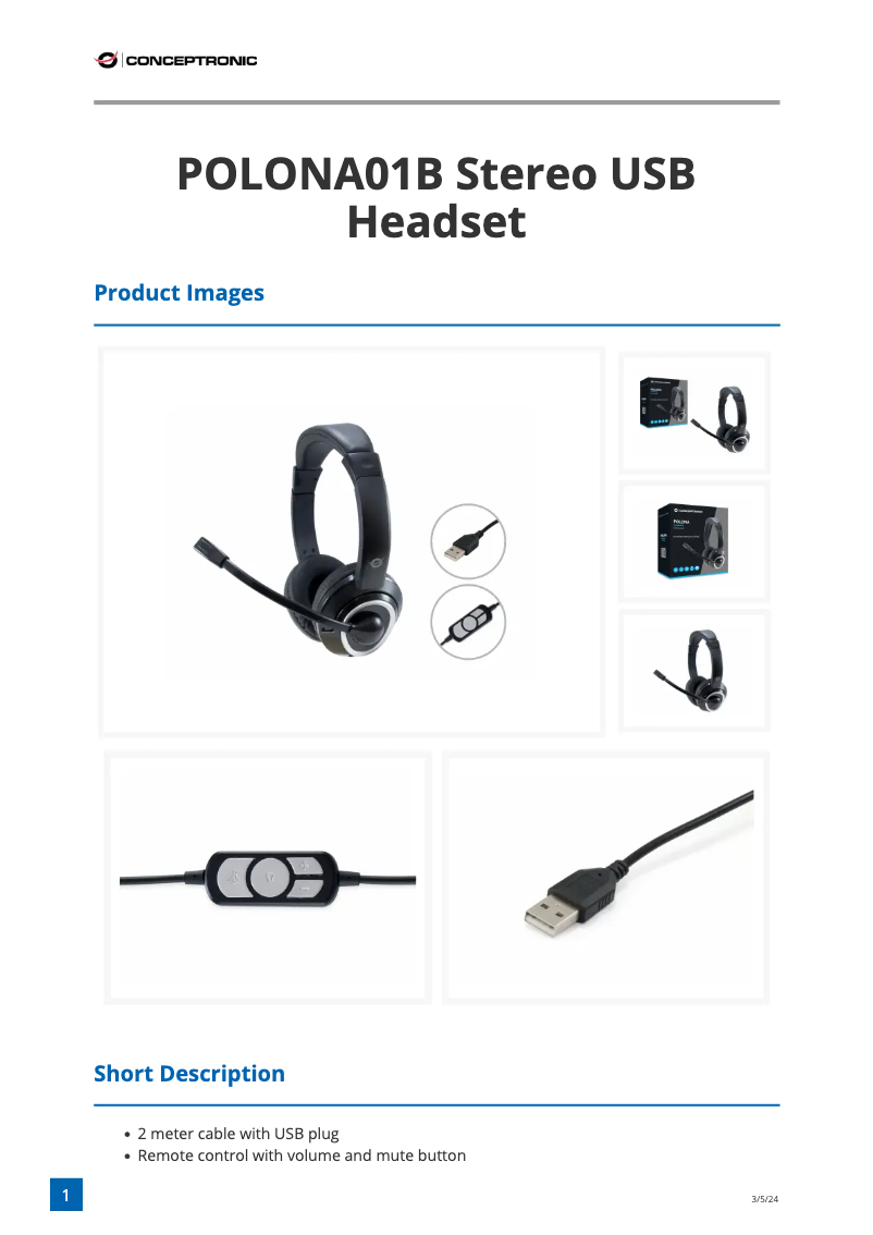 Page 1 of the manual Technical Sheet Conceptronic POLONA 01