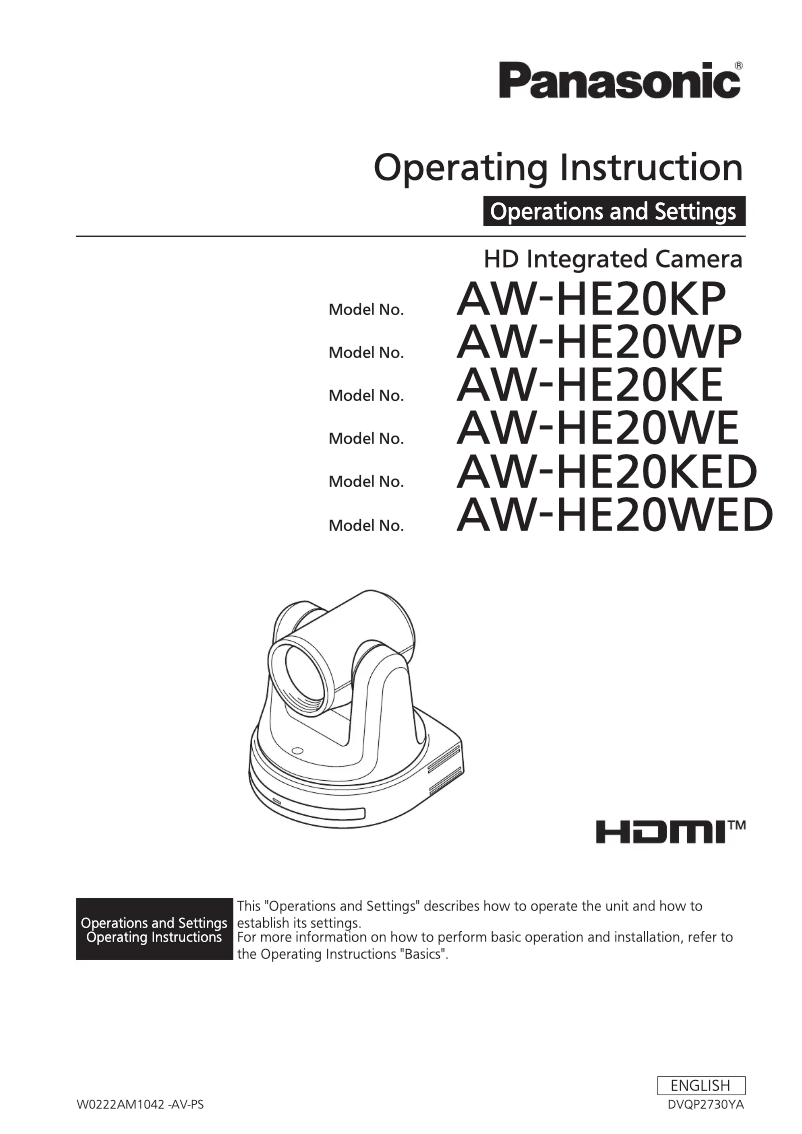 Page 1 of the manual User Manual Panasonic AW-HE20