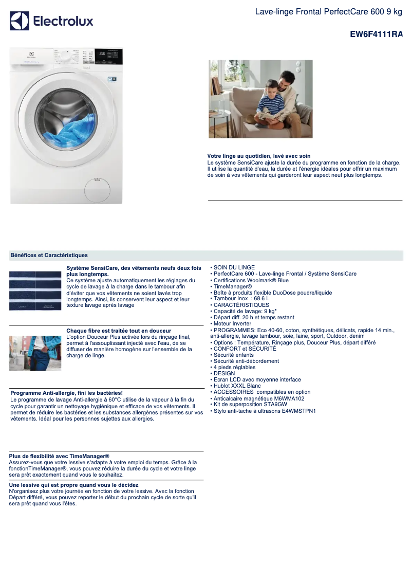 Page 1 of the manual Technical Sheet Electrolux EW6F4111RA