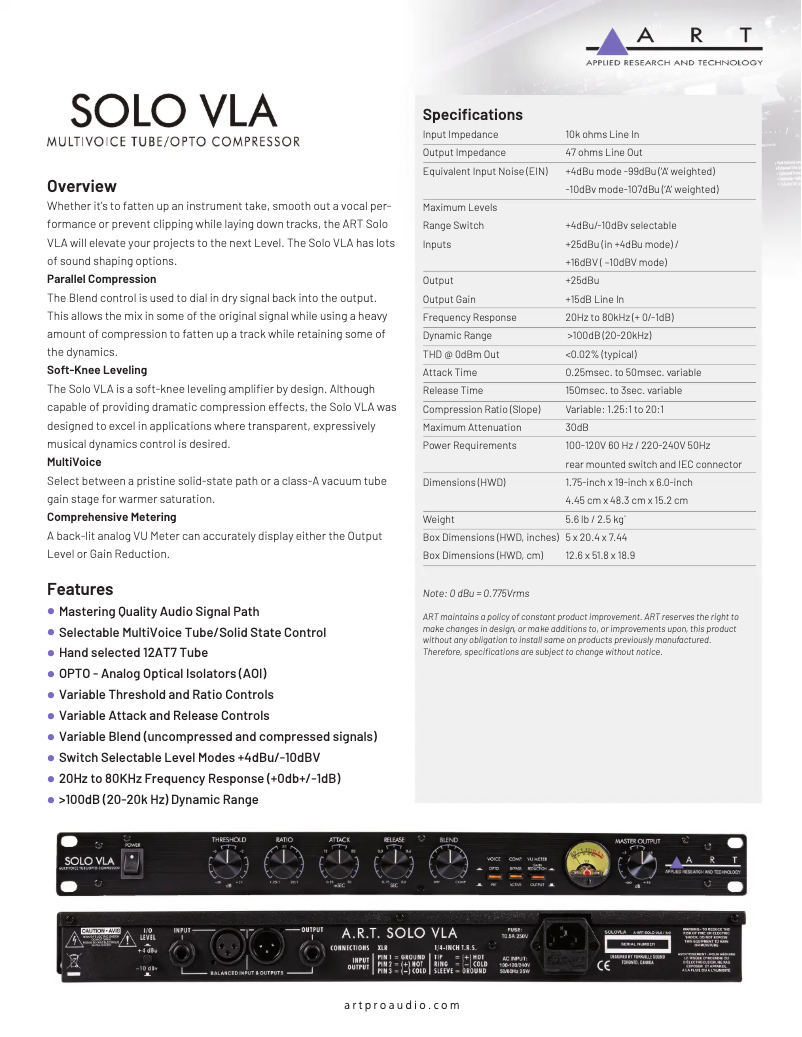 First page image of the manual for SOLO VLA