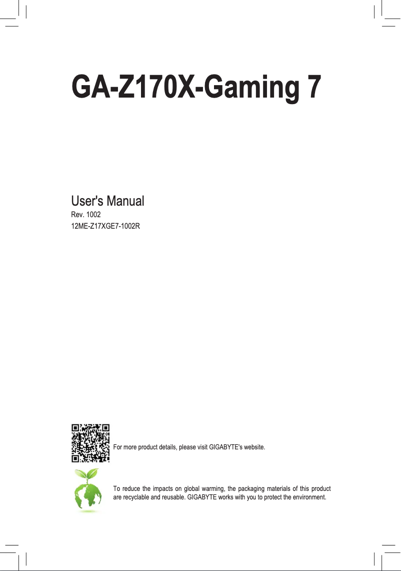 Page 1 of the manual User Manual Gigabyte GA-Z170X-Gaming 7