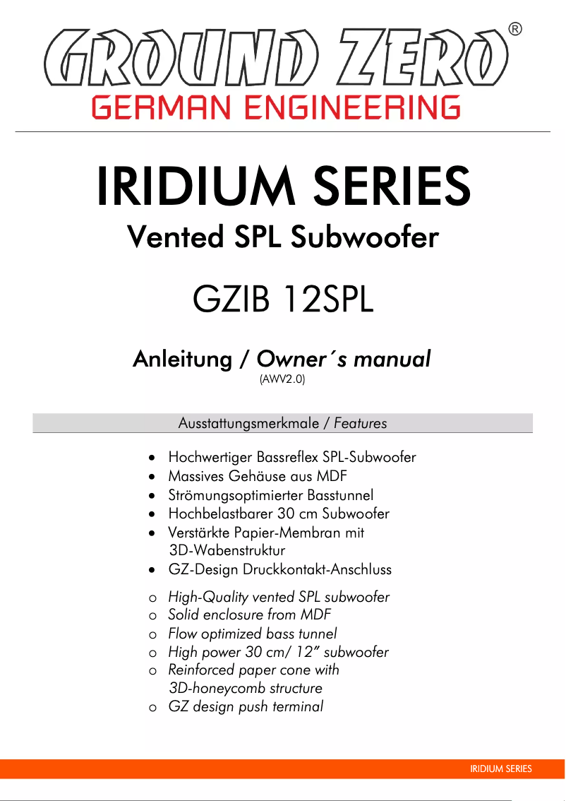 First page image of the manual for GZIB 12SPL