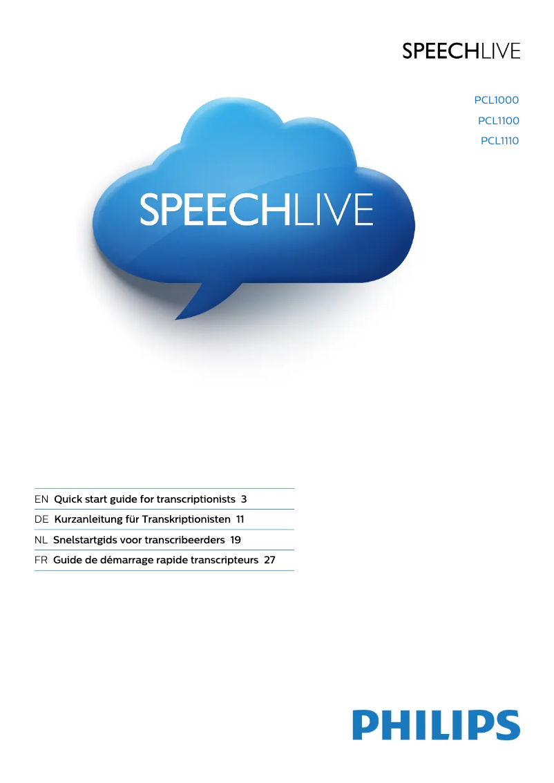 First page image of the manual for Speechlive PCL1110