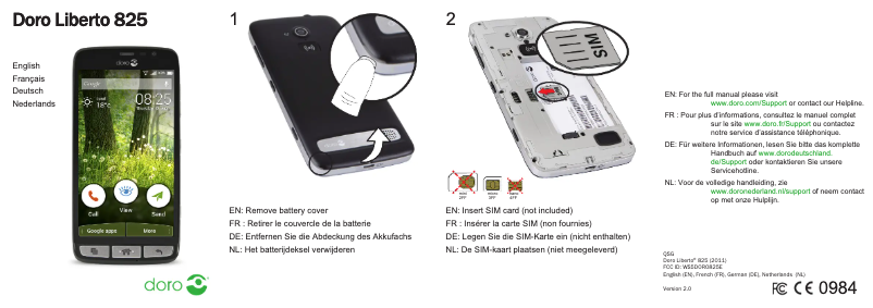 Page 1 de la notice Manuel utilisateur Doro Liberto 825