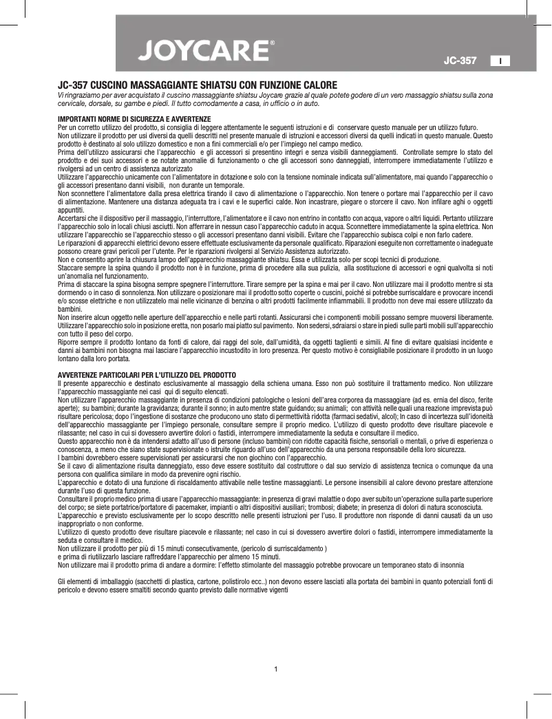 First page image of the manual for JC-357