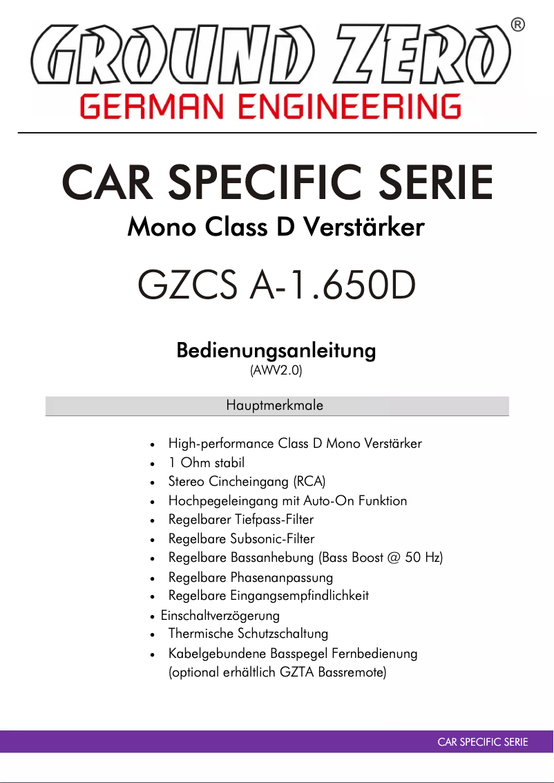 First page image of the manual for GZCS A-1.650D