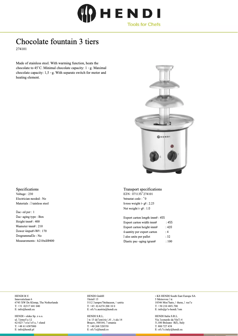 Page 1 of the manual Technical Sheet Hendi 274101